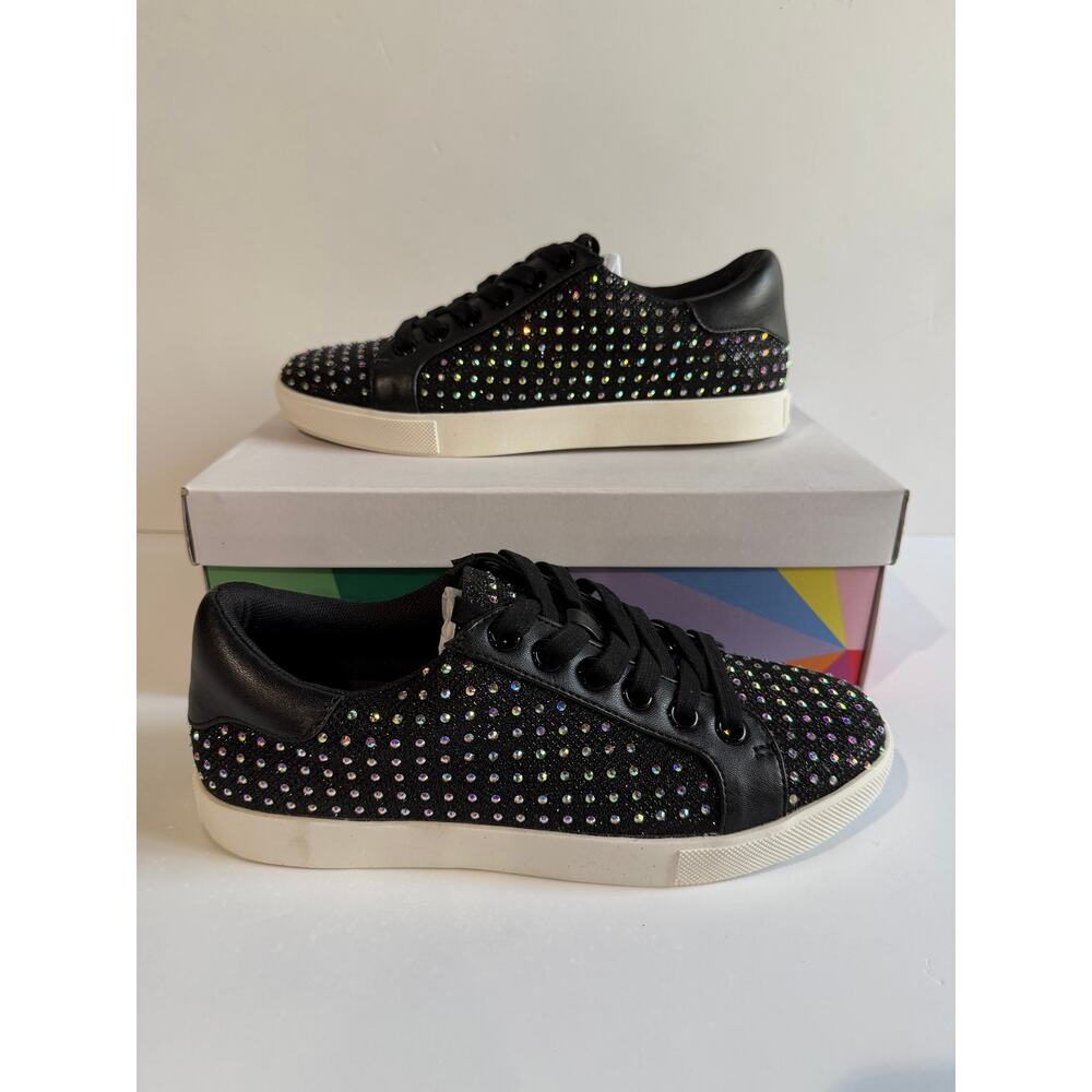 Katy Perry Rizzo Studded Rhinestone Embellished Sneakers BLACK Women Sz 7 NEW